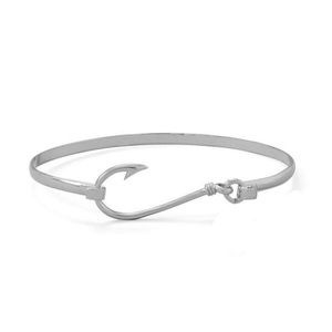 🎣 Fish Hook Dangle Bangle in Sterling Silver